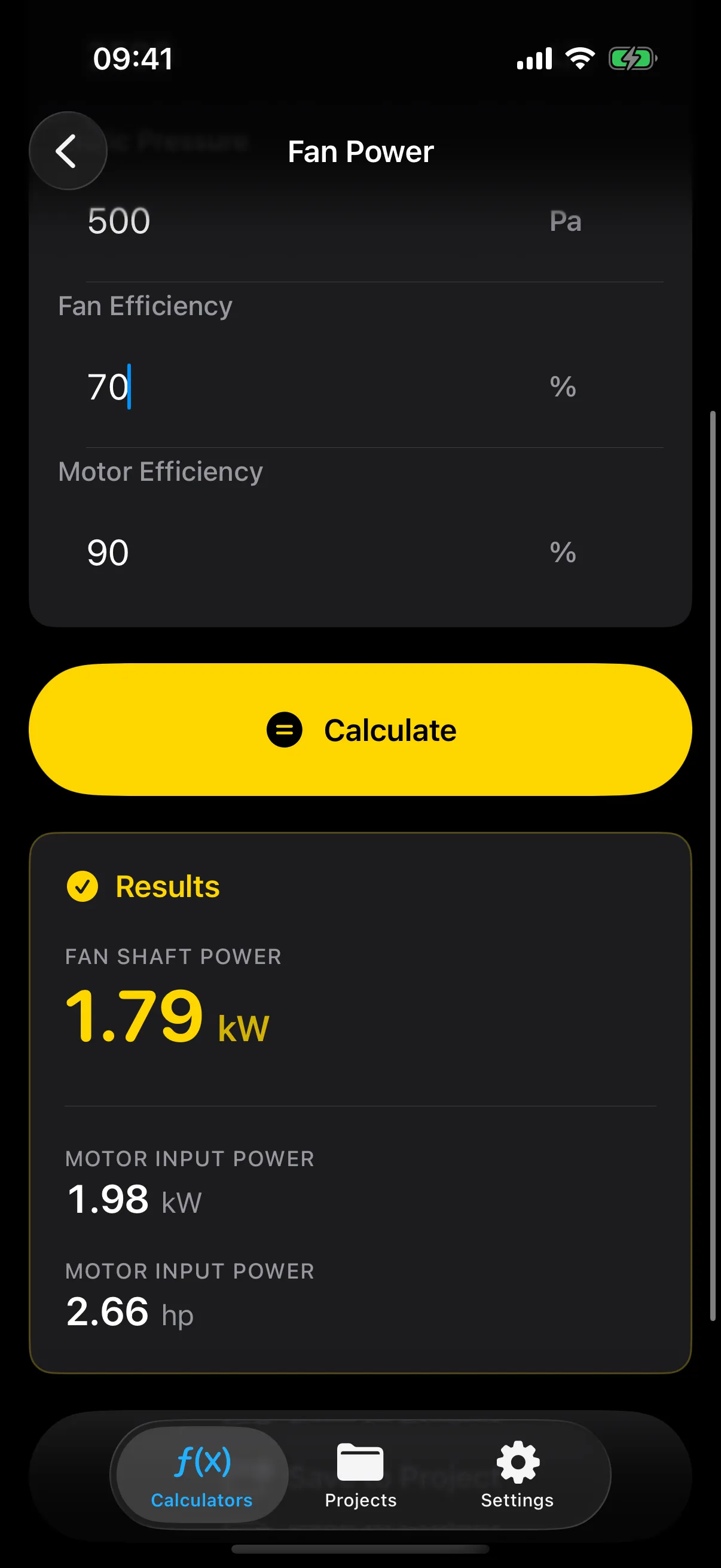 The Fan Power calculator
