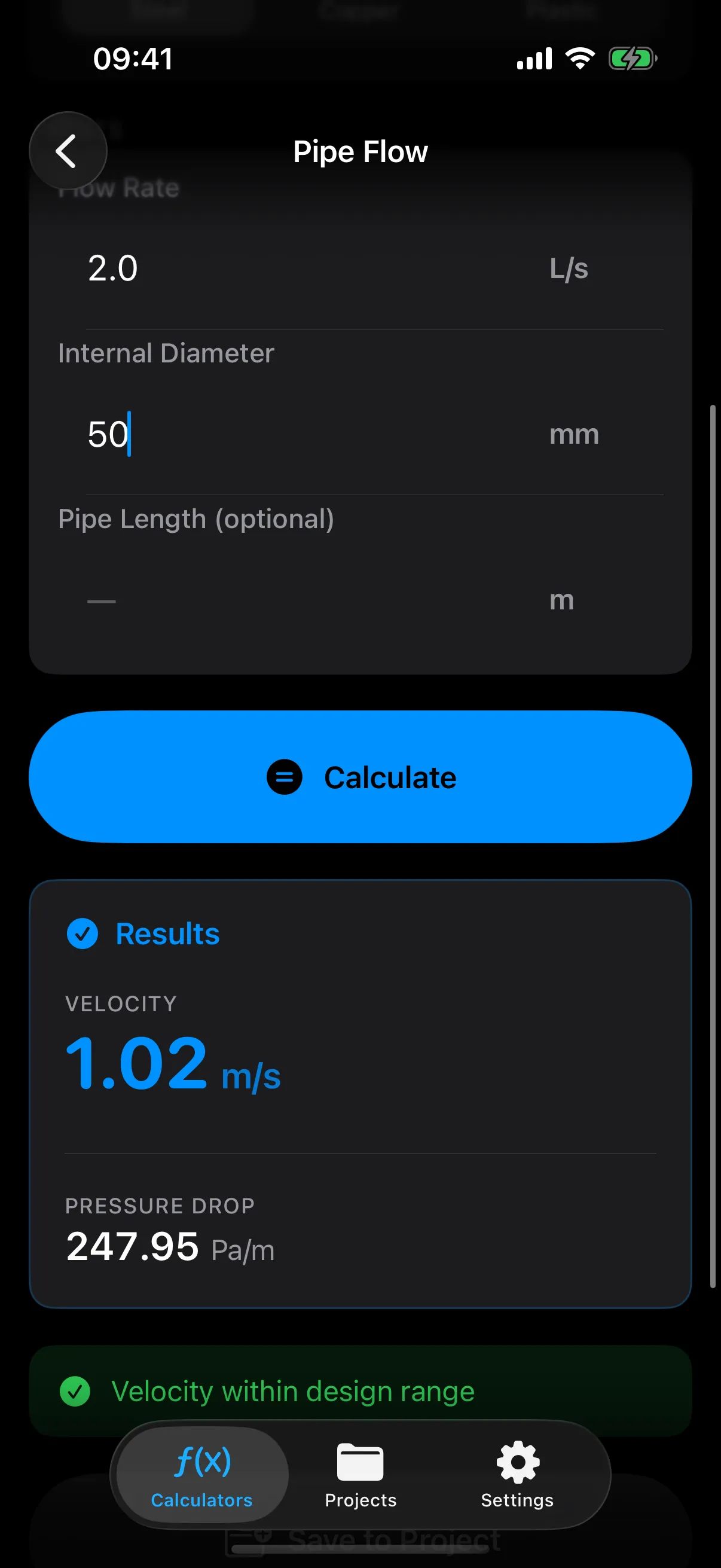 The Pipe Flow calculator